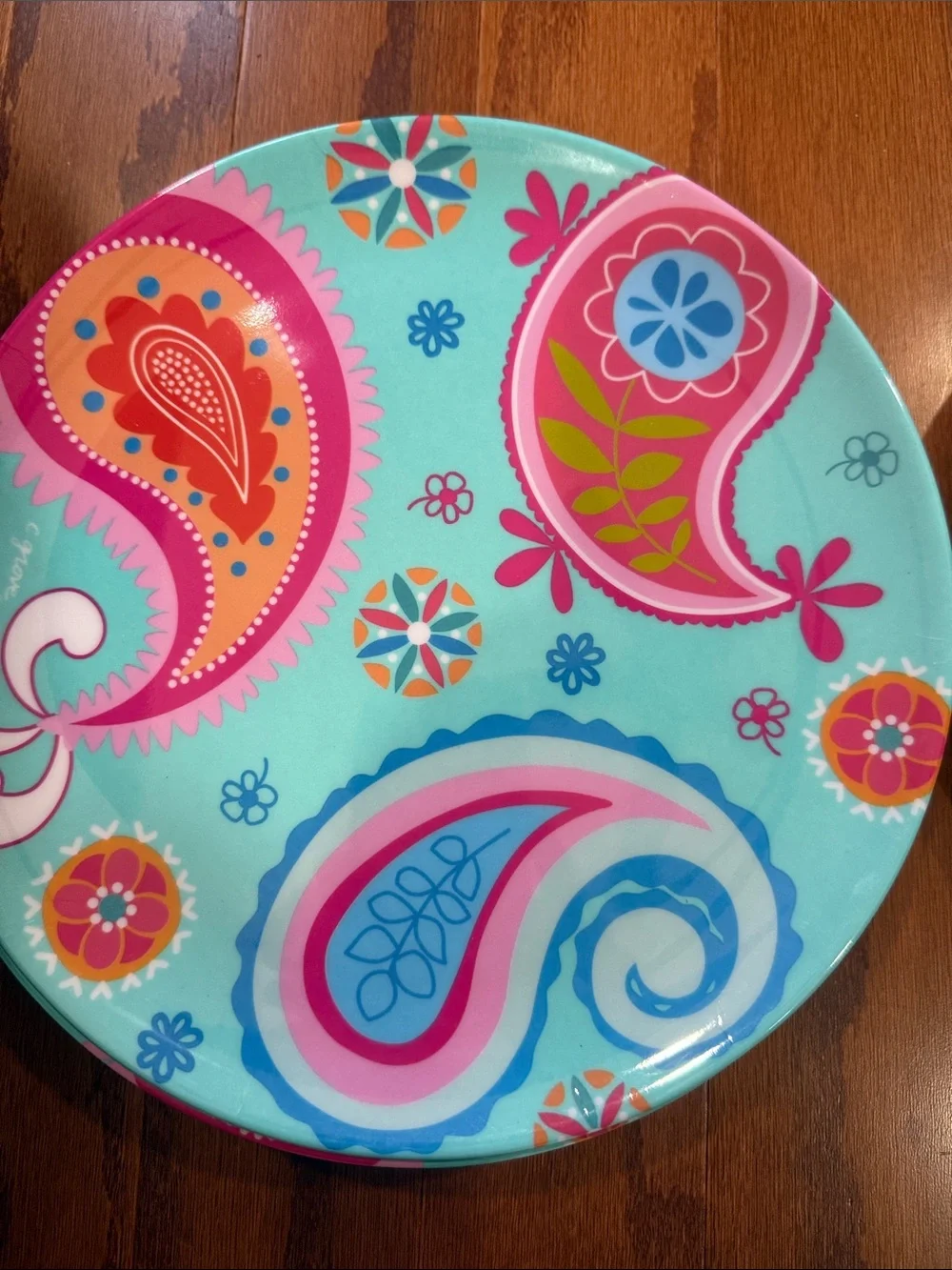 Citrus Grove Paisley Melamine Dinner Plates Lot of 15 Colorful 10” Pink & Aqua